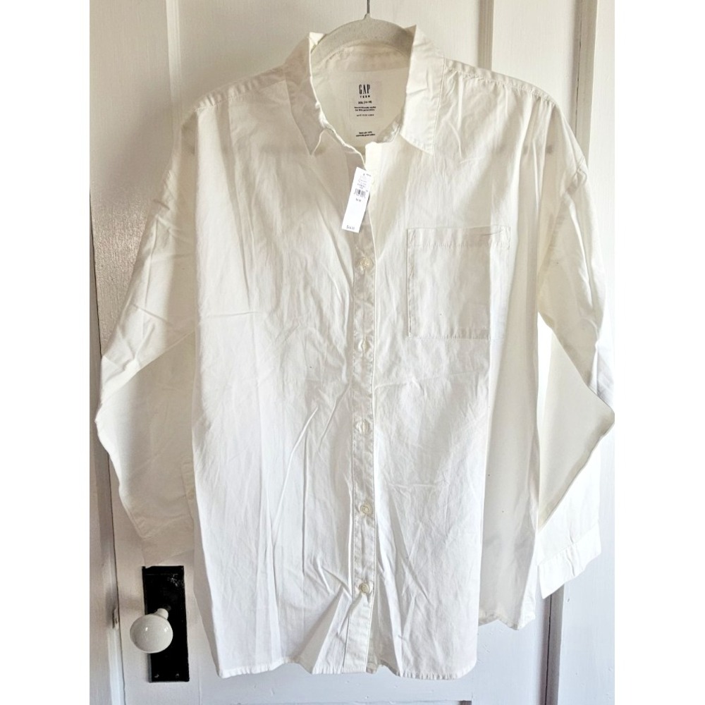 NWT GAP TEEN Organic grown cotton white long sleeve button shirt  Sz XXL (14-16)